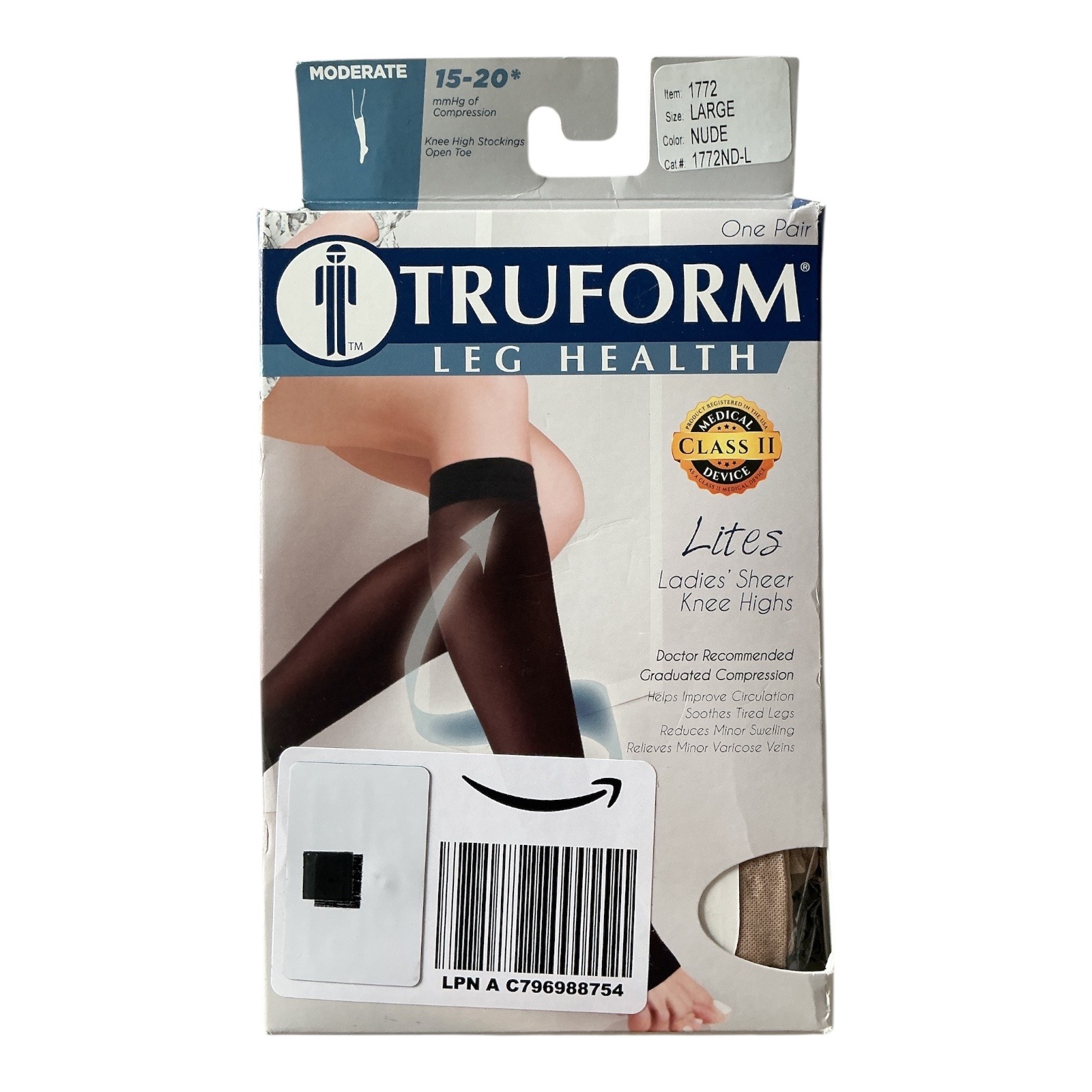 Truform  Ladies Sheer Knee High Stockings 1520 Mmhg  Large  Nude
